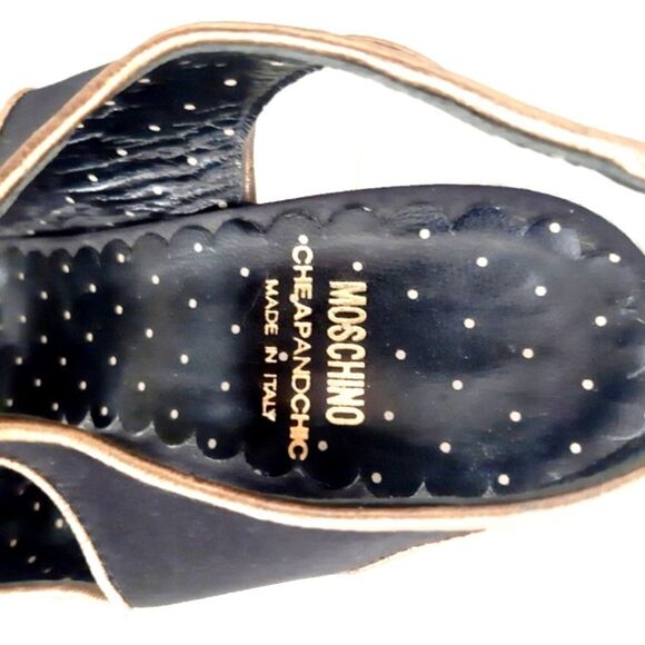 Moschino Authentic CheapandChic Slingback Open toes Heels Gold Trim Sz 7 - Picture 7 of 11